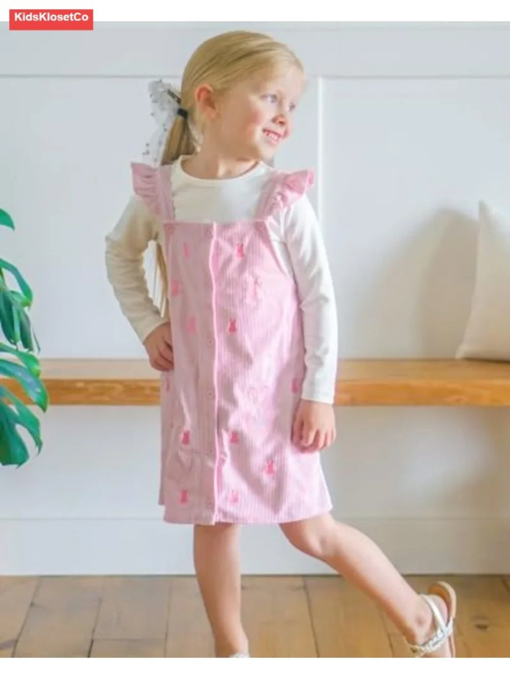Toddler Girl Embroidered Button Down Overall Jumper Dress Set